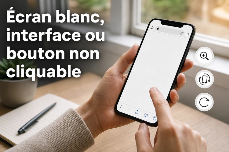 Écran blanc, interface débordante ou bouton non cliquable
